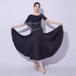 Black red slant neck competition ballroom dance dresses for women girls professional waltz tango foxtrot smooth dance long skirts for female